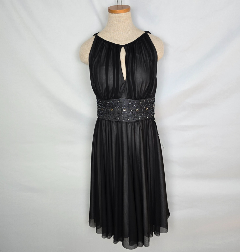 La Nouvelle Renaissance Formal Dress Women's 6 Black Sleeveless Knee Ruffle NWT